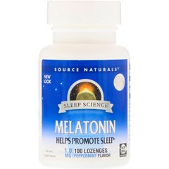 Мелатонин 1 мг, вкусом мяты, Sleep Science, Source Naturals, 100 таблеток для рассасывания