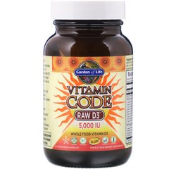 Сырой Витамин D3, RAW D3, Vitamin Code, Garden of Life, 5000 МЕ (125 мкг) , 60 вегетарианских капсул