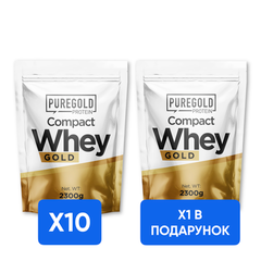 Сироватковий протеїн концентрат Pure Gold Compact Whey Protein 2300 г x 10 + x1 Compact Whey Protein 2300 г у подарунок!