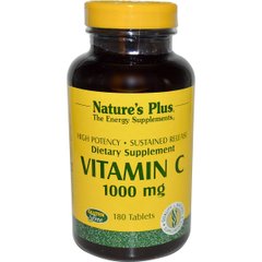 Витамин С Медленного Высвобождения, Natures Plus, 1000 мг, 180 Таблеток