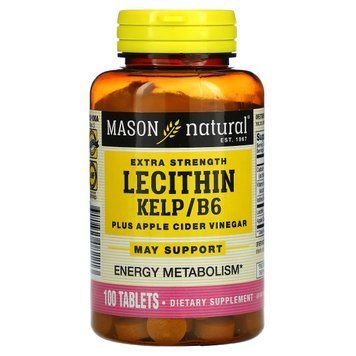 Лецитин с водорослями, В6 и яблочным уксусом, Extra Strength Lecithin Kelp B6 Apple Cider Vinegar, Mason Natural, 100 таблеток