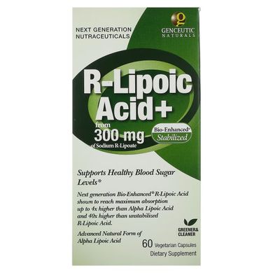 R-ліпоєва кислота, R-Lipoic Acid+, Genceutic Naturals, 60 вегетаріанських капсул