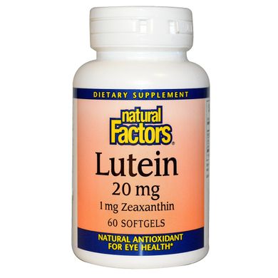 Лютеїн 20 мг, Lutein, Natural Factors, 60 желатинових капсул