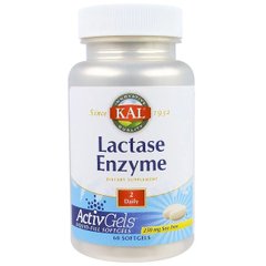 Лактаза, Lactase Enzyme, KAL, 250 мг, 60 гелевых капсул