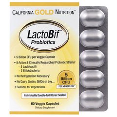 Пробіотики LactoBif, Probiotics, California Gold Nutrition, 5 млрд КУО, 60 овочевих капсул