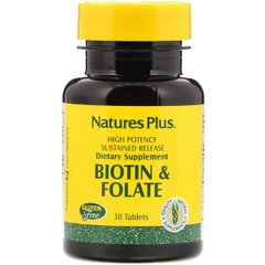 Біотин і Фолієва кислота, Nature's Plus, 30 таблеток