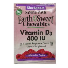 Витамин D3 400IU, Вкус Малины, Earth Sweet Chewables, Bluebonnet Nutrition, 2 жевательные таблетки