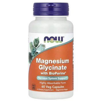 Глицинат магния с биоперином, 200 мг, Magnesium Glycinate With BioPerine, Now Foods, 60 вегетарианских капсул