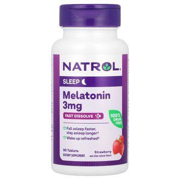 Мелатонин быстрорастворимый, 3 мг, вкус клубники, Melatonin, Fast Dissolve, Natrol, 90 таблеток