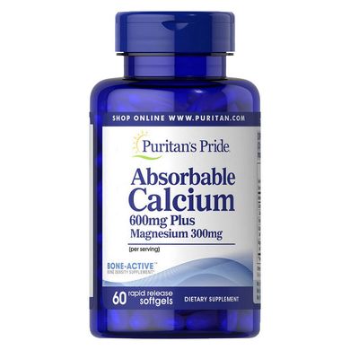 Кальцій карбонат магній Puritan's Pride Absorbable Calcium 600 mg Plus Magnesium 300 mg 60 капс