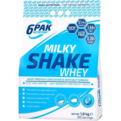 Сироватковий протеїн концентрат 6Pak Milky Shake Whey 1800 грам Ківі-полуниця