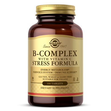 Комплекс вітаміном B з вітаміном C, B-Complex with Vitamin C Stress Formula Solgar 100 таблеток