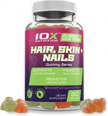 Витамины для волос, кожи и ногтей 10x Nutrition Hair, Skin + Nails 60 жев. таблеток Клубника и Кокос