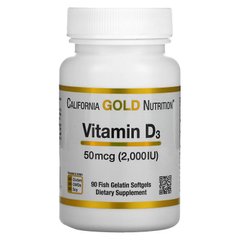 Вітамін Д3 California Gold Nutrition Vitamin D3 50 мкг 2000 МО 90 капсул
