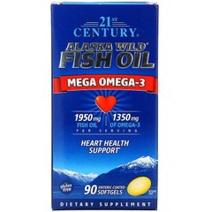 Мега Омега 3 21st Century Alaska Wild Fish Oil, Mega Omega-3, 90 Enteric мяг. капсул