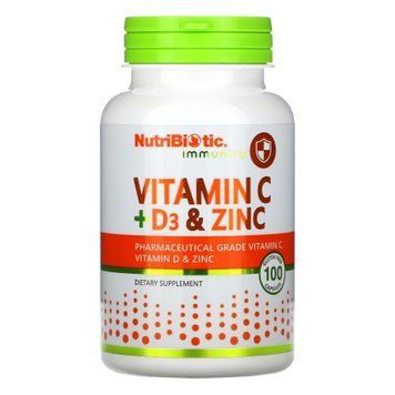 Комплекс вітамінів NutriBiotic Vitamin C+D3 & Zinc 100 капсул