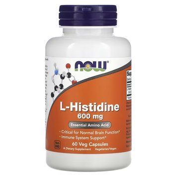 L-гистидин, 600 мг, L-Histidine, Now Foods, 60 вегетарианских капсул