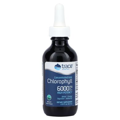 Хлорофіл Концентрований іонний, 6000 мг, смак м'яти, Concentrated Ionic Chlorophyll, Trace Minerals, 59 мл