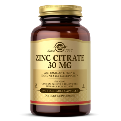 Цитрат цинка Solgar Zinc Citrate 30 mg, 100 капсул