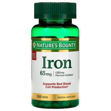 Железо, 65 мг, Iron, Nature's Bounty, 100 таблеток