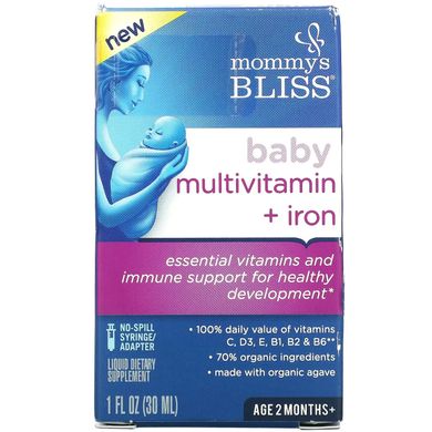 Mommy's Bliss, дитячі полівітаміни + залізо, від 2 місяців, виноград, 30 мл 1 рідк. унція