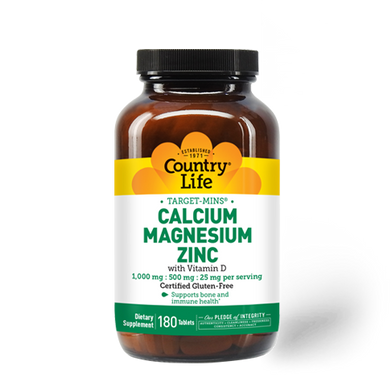 Кальций магний цинк д3 Country Life Calcium Magnesium Zinc with Vitamin D 180 таблеток