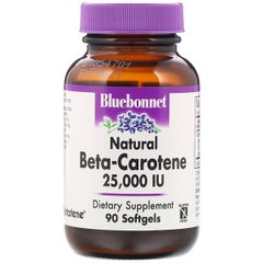 Натуральный бета-каротин, Bluebonnet Nutrition, Beta Carotene 25,000МЕ, 90 гелевых капсул