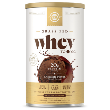 Сироватковий протеїн, Grass Fed Whey To Go Solgar, порошок, смак шоколаду, 377 г