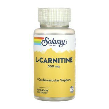 L-Карнітин Вільна Форма Solaray L-Carnitine Free Form 500 mg 30 Вег. Капсул