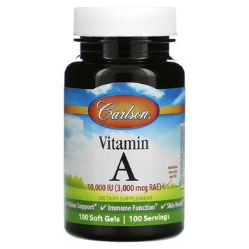 Вітамін А, 10000 МО, Vitamin A, Carlson, 100 желатинових капсул