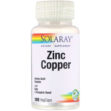 Цинк і Мідь, Zinc Copper, Solaray, 100 вегетаріанських капсул