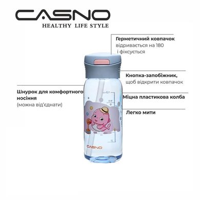 Пляшка для води CASNO 400 мл KXN-1195 Сіра (дельфін) соломинкою