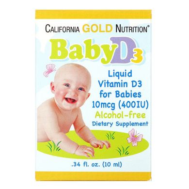 Вітамін д3 для дітей California Gold Nutrition Baby D3 400 IU,10 мл
