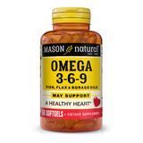 Тройная Омега 3-6-9 1200 мг, масло рыбы льна и огуречника, Omega 3-6-9 1,200 mg Fish, Flax & Borage Oils, Mason Natural, 60 гелевых капсул