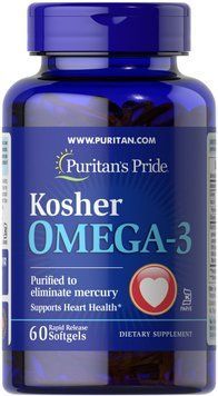 Омега-3 кошерний, Kosher Omega-3 with EPA & DHA, Puritan's Pride, 742 мг, з ЕПК та ДГК, 60 гелевих капсул