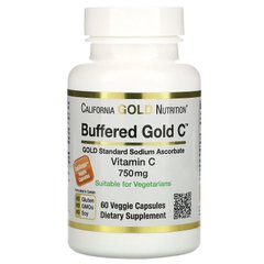 Вітамін C аскорбат натрію буферизований California Gold Nutrition Buffered Vitamin C 750 мг 60 рослинних капсул