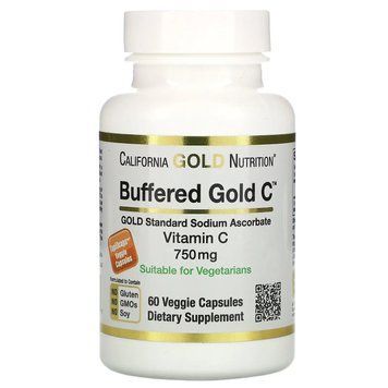 Витамин C аскорбат натрия буферизированный California Gold Nutrition Buffered Vitamin C 750 мг 60 растительных капсул
