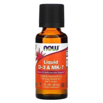Рідкий Вітамін D3 і MK-7, Liquid D3 & MK-7, Now Foods, 30 мл