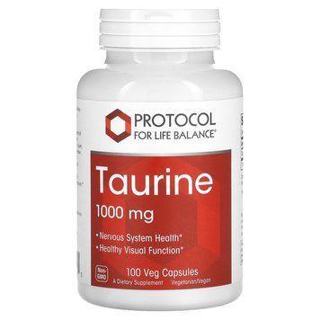 Таурин, Taurine, Protocol for Life Balance, 1000 мг, 100 веганских капсул