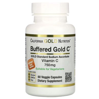 Витамин C аскорбат натрия буферизированный California Gold Nutrition Buffered Vitamin C 750 мг 60 растительных капсул