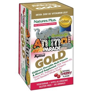 Мультивитамины для Детей, Вкус Вишни, Animal Parade Gold, Natures Plus, 60 жевательных таблеток