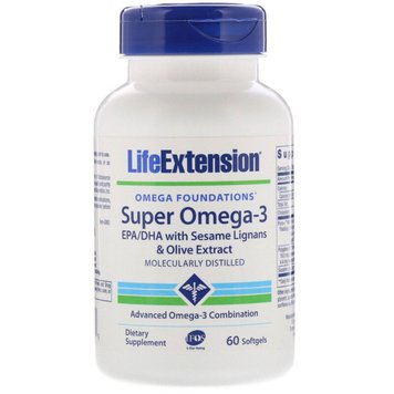 Супер Омега-3, Omega Foundations, Super Omega-3, Life Extension, 60 желатинових капсул