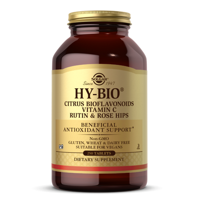 Цитрусовые биофлавоноиды витамин С рутин и шиповник Solgar (Hy-Bio Citrus Bioflavonoids Vitamin C Rutin & Rose Hips) 250 таблеток