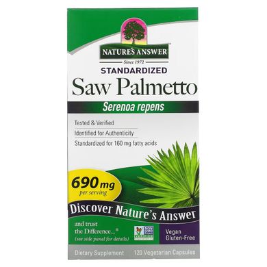 Со Пальметто, 690 мг, Saw Palmetto, Standardized, Nature's Answer, 120 вегетарианских капсул