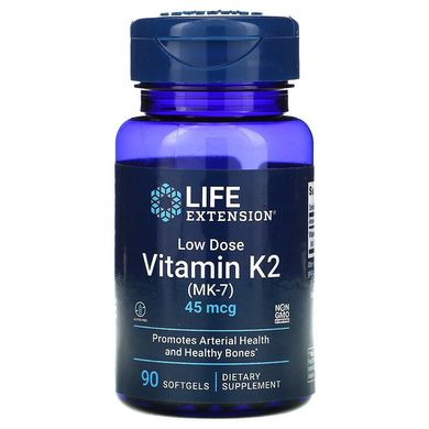 Витамин К2 (МК-7) 45 мкг, Low Dose Vitamin K2 (MK-7) , Life Extension, 90 желатиновых капсул
