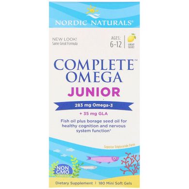 Рыбий Жир для Подростков, Вкус Лимона, Complete Omega Junior, Nordic Naturals, 283 мг, 180 Капсул