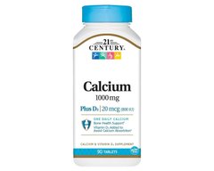 Кальций Д3 21st Century Calcium 1000 mg + D3 20 mcg (90 таб)