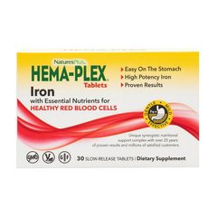Комплекс для Поддержки Здоровья Крови Nature's Plus Hema-Plex Iron 30 таблеток