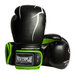 Боксерские перчатки PowerPlay 3018 черно-зеленые 12 унций