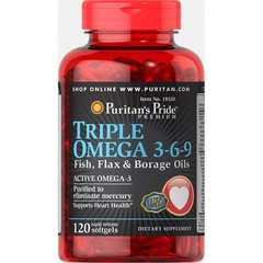 Омега 3-6-9 Puritan's Pride Triple Omega 3 6 9 Fish Flax Borage Oils 120 капс